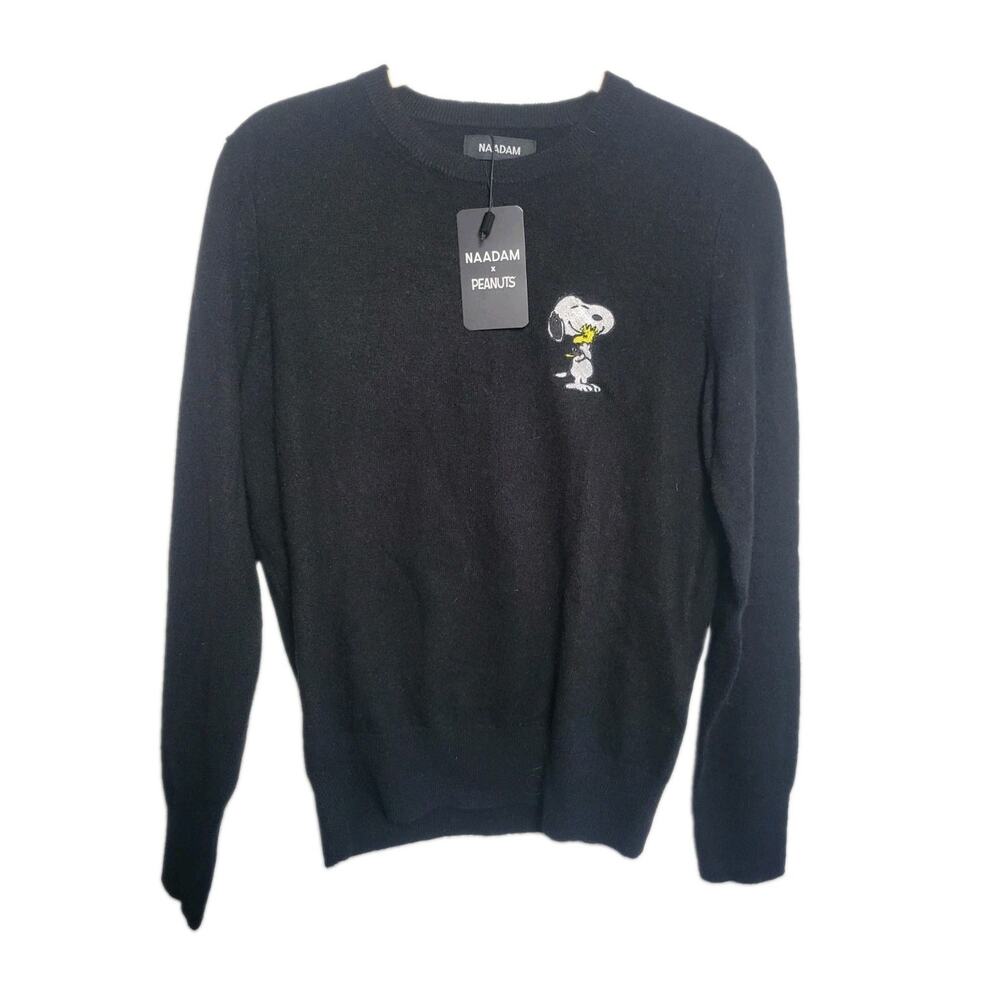 Naadam X Peanuts Sweater Snoopy Womens S Black Cashmere Knit Pullover NWT